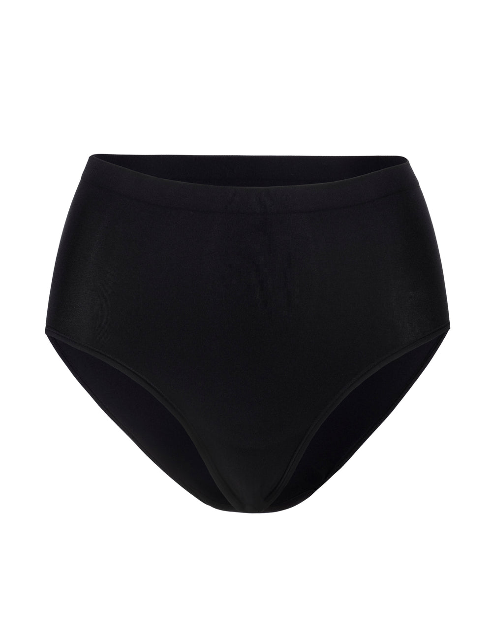Front view of black WhispAir Cooling Brief showcasing full coverage with a white background